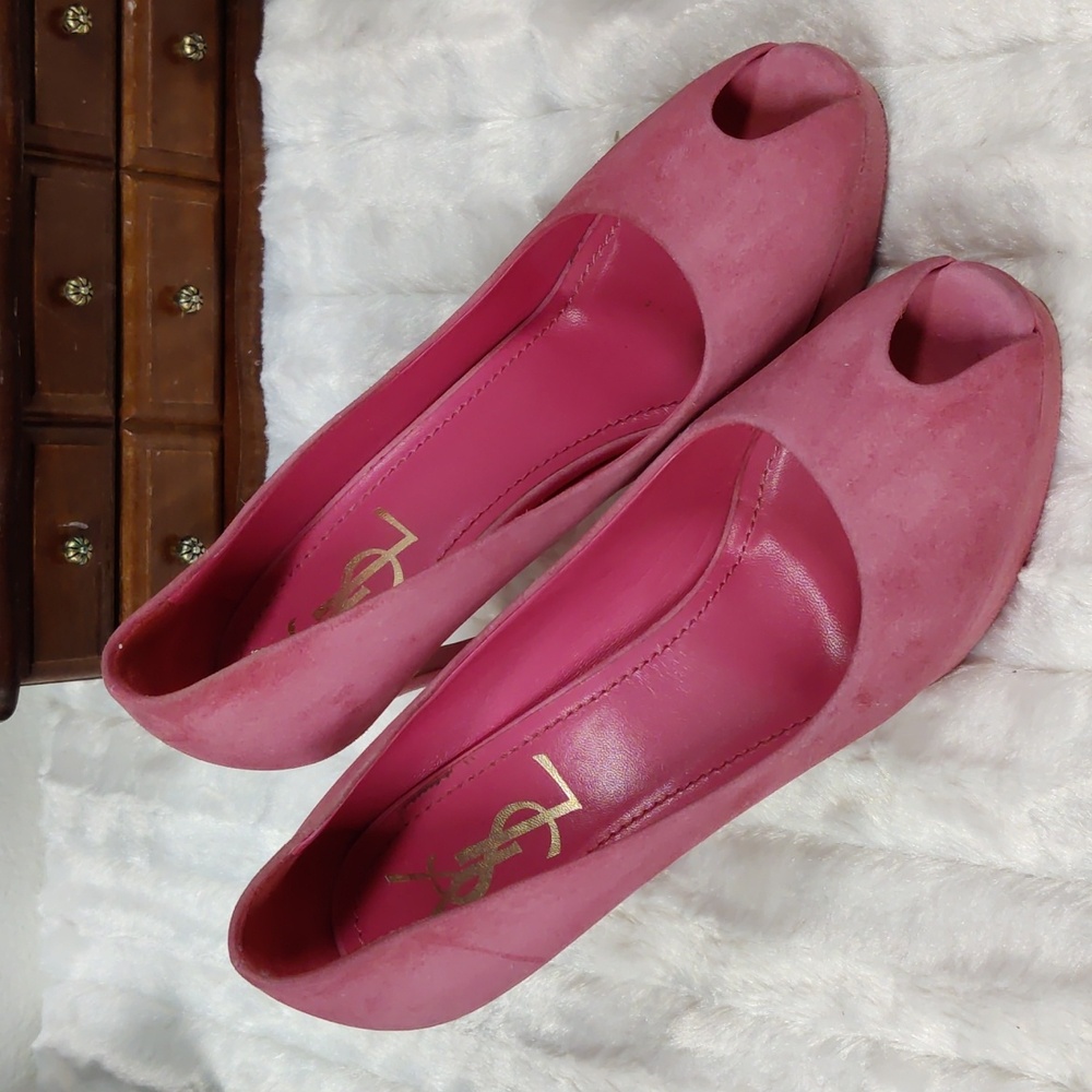 YSL Suede open toe heels